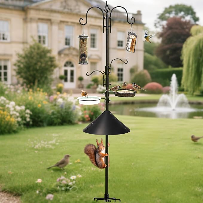 ERYTLLY Bird Feeders Bird Feeding Station Kit Bird Feeding Pole Wild Bird Feeder Hanging Kit with Squirrel Guard Baffle Suet Cage Tube Bird Feeder Planter Hanger Multi Feeder for Attracting Wild Birds - Image 7
