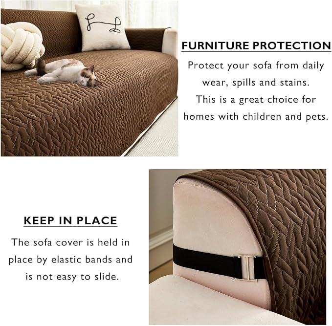 Cmfshape Skidproof Sofa Cover-Geometrical Couch Slipcover with Elastic Straps-Easy Fit Slip Cover-Washable Furniture Protector for Pets and Kids(Sofa66,Coffee) - Image 7