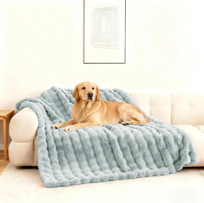 Waterproof Dog Blanket for Sofa Bed Couch, Couch Cover Blanket Fluffy Faux Rabbit Fur Reversible Furniture Protection, Pet Blanket for Medium Large Dogs Cats - Image 7