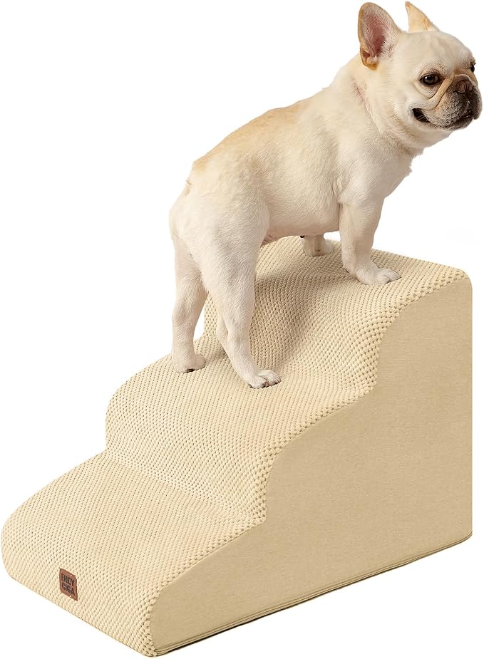EHEYCIGA Curved Dog Stairs Ramp for Small Dogs 15.7" H, 3-Step Dog Steps for Couch Sofa and Chair, Pet Stairs for Cats, Non-Slip Balanced Pet Steps Indoor, Graige - Image 9