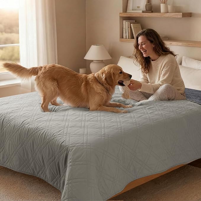100% Waterproof Dog Bed Cover Pet Blanket(42"x50"),7-Layer Reversible Washable Sofa Couch for Furniture Car (Light Gray+Gray) - Image 8