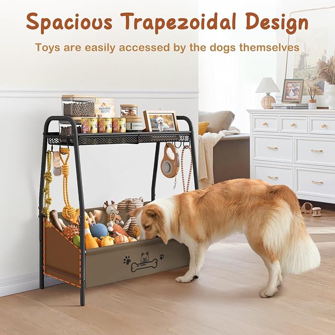 Lomivra Large Dog Toy Basket (23.6"x11.2"x9.7"), Dogs Toy Bin with Storage Organizer, Trapezoid Toy Box for Dog Stuff Accessories, Pet Toy Storage Holder Chest for Cat Dogs Essential Supplies(Brown) - Image 8