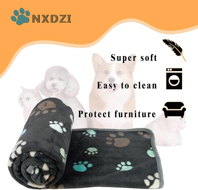 Dog Blankets for Medium Large Dogs, 3 Pack Washable Pet Blankets 41" x 31", Fuzzy Soft Pet Mat Throw Cover for Kennel Crate Bed, Cute Grey Paw Pattern, Soft Cat Dog Blanket - Image 7