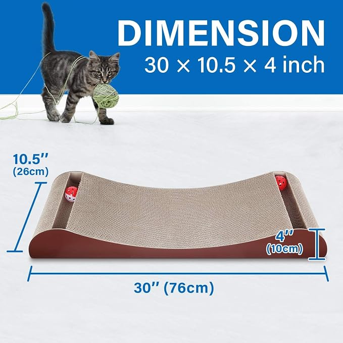 Simple Delxue Cat Scratcher Cardboard Lounge Bed with Bell Ball Toy, 30 Inches Large Horizontal Cat Scratcher Pad, 100% Recyclable & Reversible Durable Cardboard Scratching Board for Indoor Cats - Image 7