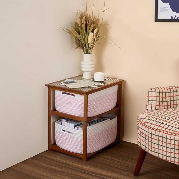 MiniArk Large Storage Baskets for Shelves, 17 x 13 x 7.5” Closet Organizers Bins for Clothes Blanket Towels, Baby Nursery, Toy Baskets Box, Woven Rope Baskets, 3 Packs Woven Pink - Image 8