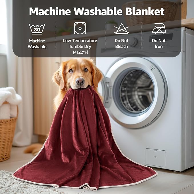 LOOBANI Waterproof Blanket for Bed, Soft Flannel Twin Bed Blanket 60" x 80" | Dog Pet Blankets for Large Dogs, Reversible Spill-Proof Throw for Couch Cover, Movie Time, Camping, Travel, Noise Free, Red - Image 9