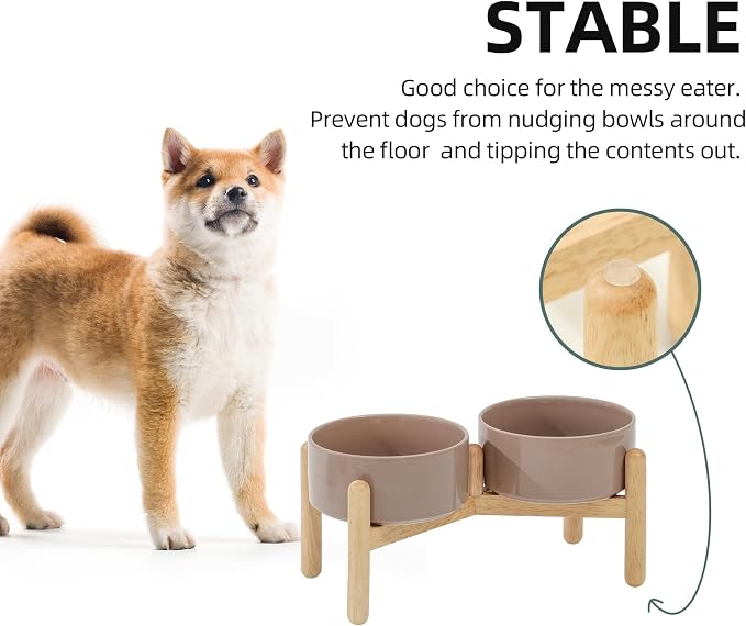 Havniva Elevated Dog Bowls Ceramic Dog Bowls with Stand, Dog Food Bowl | 6.1” Raised Dog Bowls with Non-Slip Wood Stand, Dog Food and Water Bowl Set, Double Dog Feeding Bowls for Small & Medium Dogs - Image 7