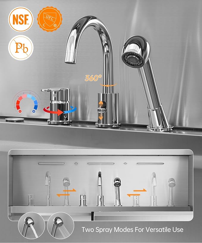 POLIMO Dog Washing Station, LED Professional Stainless Steel Dog Bathing Station 38", Dog Grooming Tub for Large, Medium & Small Dog - with Window, Ramp, Drawer, Floor Grate & Faucet (Left Ramp, 38") - Image 8
