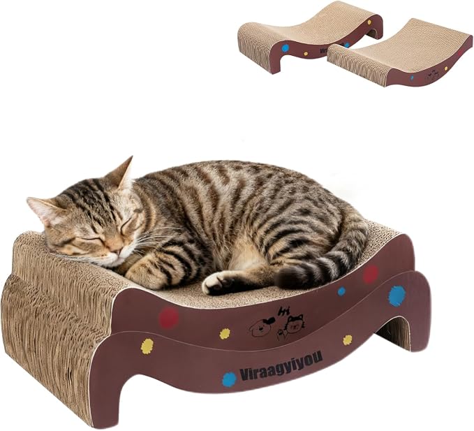 Cat Scratcher, 2 in 1 Corrugated Cat Scratch Board Lounger for Scraching & Napping, Cat Scratchers for Indoor Scratch Pad Couch Cardboard as Cat Bed & Furniture Protector from Cat Claws, 19.68 Inch - Image 7