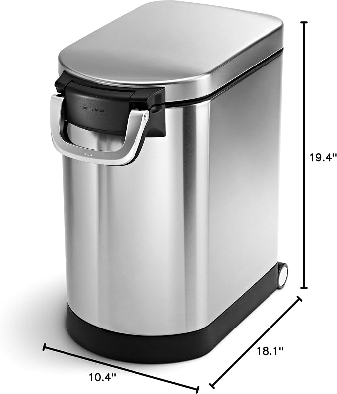 simplehuman Medium Pet Food Storage Container, Holds 25-29 lb / 11-13 kg of Dry Dog Food, Cat Food, or Bird Seed, Airtight Lock-Tight Lid with Magnetic Scoop, BPA-Free, Brushed Stainless Steel - Image 8