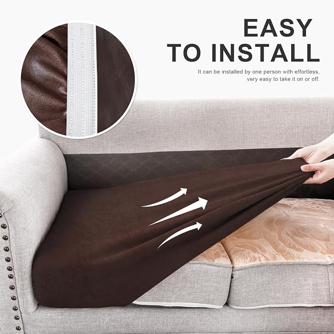 molasofa Leather Like Couch Cushion Covers Sofa Slipcovers Sets Couches Furniture Protector Covers for Sectional Armchair Loveseat Stretch Spandex Fabric, Machine Washable (3 Cushion Sofa, Chocolate) - Image 6