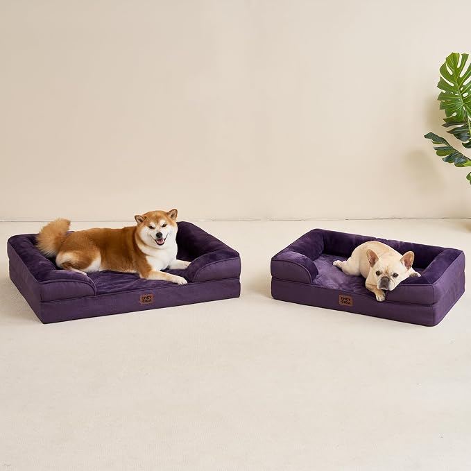 EHEYCIGA Orthopedic Dog Beds Large Sized Dog, Waterproof Washable Pet Bed | Non-Slip Bottom and Egg-Crate Memory Foam Dog Couch Bed with Washable Removable Cover, Purple - Image 9