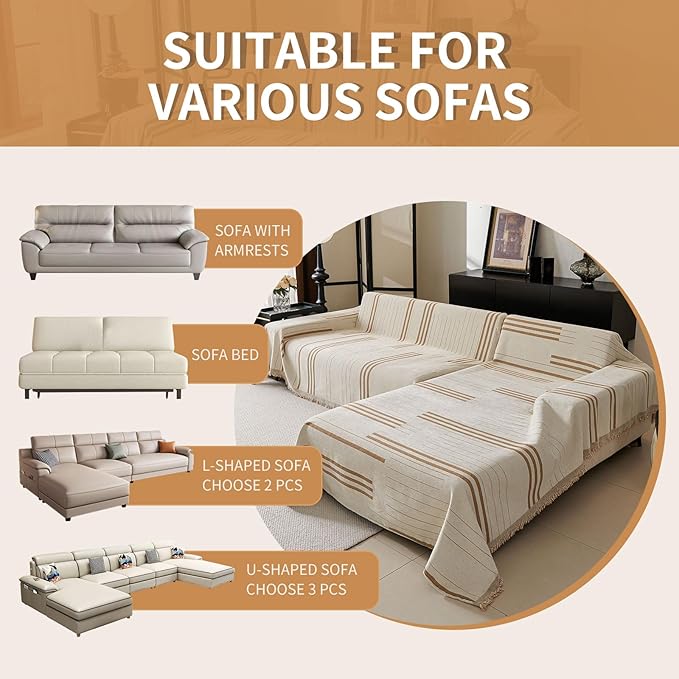 Boho Couch Covers for Sofa Washable Sofa Covers for 3 Cushion Couch Soft Non Slip Couch Covers for Sectional Sofa Dog Pet Furniture Protector (Shallow Coffee, 71"*118") - Image 6