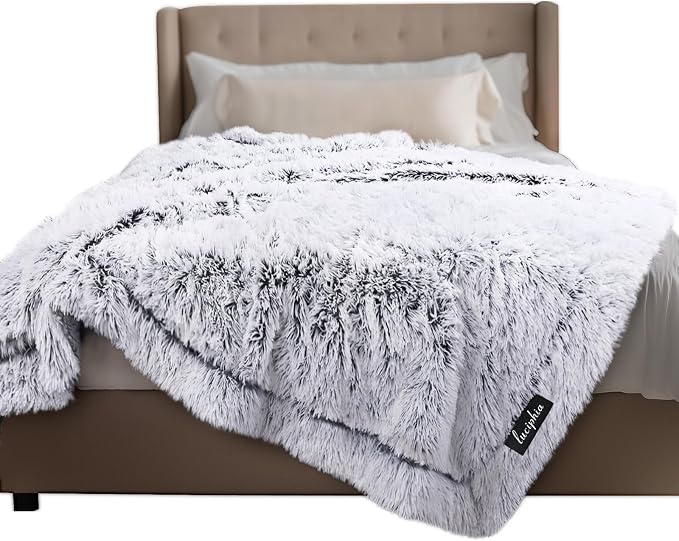 Luciphia Large Waterproof Dog Blanket for Pet Washable Liquid Proof Bed Intimacy Protection Shaggy Plush Calming Long Faux Fur Couch Cover Calming Cat Throw Blankets, Mist Grey, 60" x 80" - Image 9