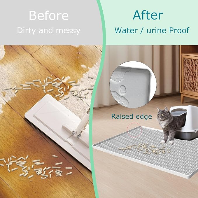 Cat Litter Mat for Litter Box, Silicone Large Cat Litter Trapping Mat - 51.2x25.6 in, Waterproof & Non-Slip, Durable & Easy Clean, Light Gray - Image 7