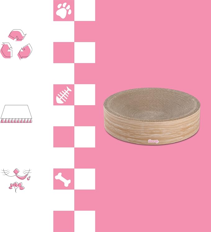 CSR1010J Nelson 20.13" Modern Cardboard Round Bowl Cat Scratcher with Catnip, Oak Wood - Image 8