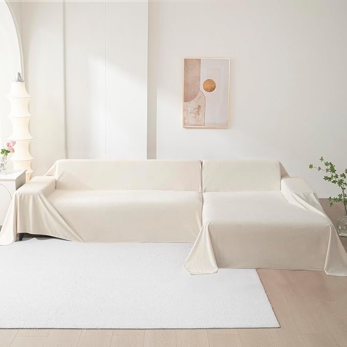 MEETSKY Couch Cover for 2 Cushion Sofa Washable, Cat Scratch Proof Sofa Covers, Furniture Protector Love Seat L Shape Soft Sectional Couch Covers for Dogs Pets, 71" x 102", Creamy White - Image 7