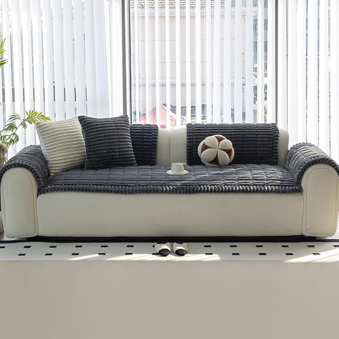 Sofa Couch Cover, Sofa Covers for Dogs Washable, Non-Slip Striped Sofa Slipcovers for Sectional Sofa, Sofa Cover Furniture Protector for L Shaped(Dark Grey, 27.6"x 70.9") - Image 7