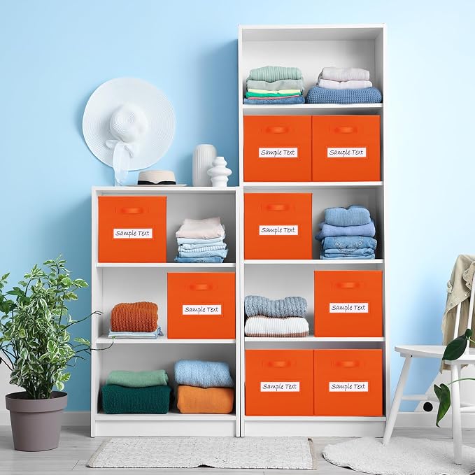 11x11 storage cube bins (Set of 10) Foldable Fabric storage cubes with 10 Labels Window Cards & a Pen,11 inch cube storage bin,Closet Organizers for Shelves,Cubby Organizer Boxes,Orange - Image 6