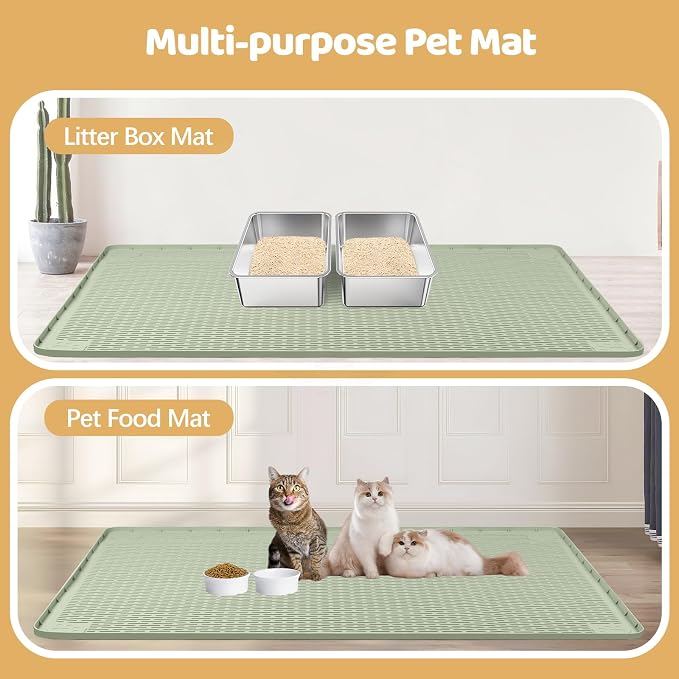 Silicone Cat Litter Mat for Litter Box 70”x45” Large Cat Mat, Green | Waterproof, Non-Slip, Leak-Proof Rug Mat with Lip, Easy to Clean, Extra Large Litter Catcher Mat for Floor - Image 7