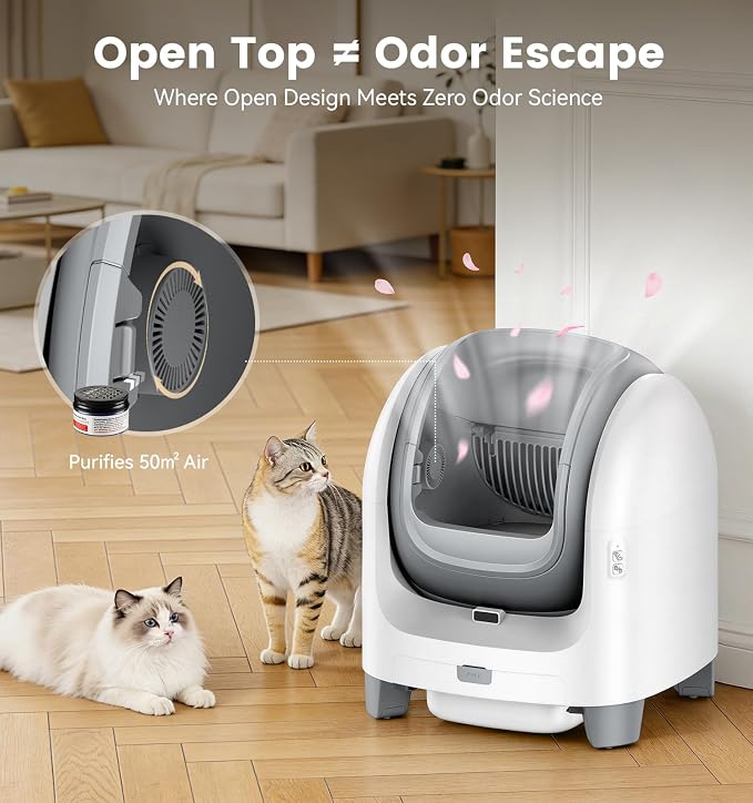 Self Cleaning Litter Box for Large Cats, 18L Extra Large Automatic Cat Litter Box with Pull-Out Waste Drawer, Smart APP Health Tracking, Odor-Seal Deodorizing Multi-Cat Safe Toilet, White - Image 8