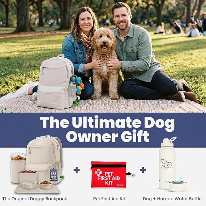 Rubyloo Dog Travel Backpack for Supplies - Dog Diaper Bag with Travel Bowls | 2 BPA-Free Bowls; Food Container & Treat Pouch; Placemat; Laptop Sleeve; Poop Bag Dispenser, Hiking, Camping & Road Trips, - Image 8