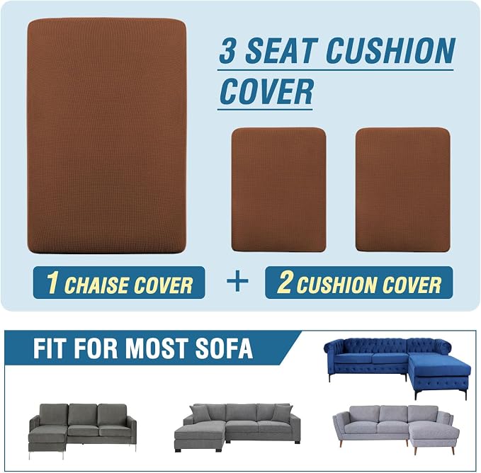 H.VERSAILTEX Sectional Couch Covers 3 Pieces Sofa Seat Cushion Covers L Shape Separate Cushion Couch Chaise Cover for Both Left/Right Sectional Couch (Seat Only: 1 Chaise + 2 Sofa, Caramel) - Image 8