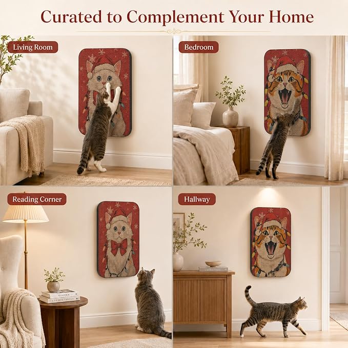 2 Pack Cat Wall Scratcher, Art Cat Scratching Board for Cats | Wall Mounted Cat Scratch Pad, Water-Based Ink, Hook&Loop Strips, Floor or Wall Use, 16.7x11x1 Inch, Storybook Cat - Image 9