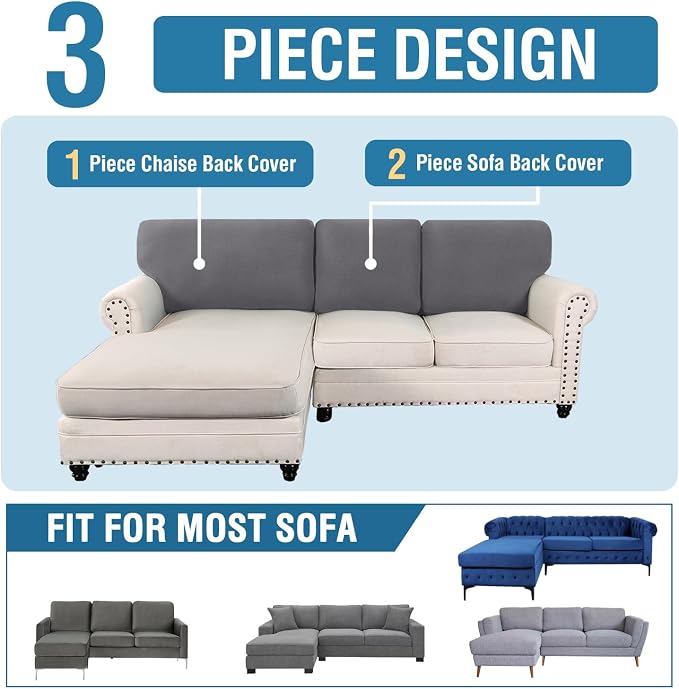 H.VERSAILTEX Backrest Cushion Covers Sectional Couch Back Cushion Covers for Sectional Sofa Set for Both Left/Right Couch (Back Only: 1 Chaise + 2 Sofa, Charcoal Grey) - Image 8