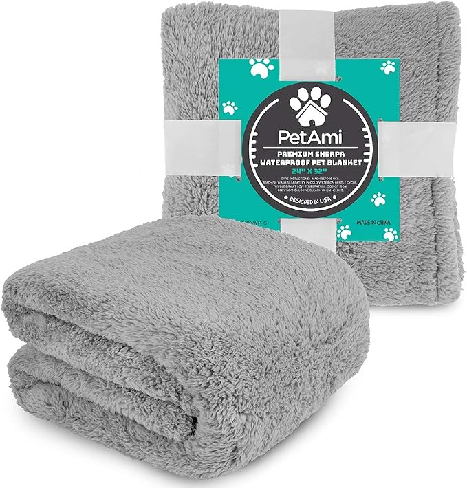 PetAmi Fluffy Waterproof Dog Blanket for Couch and Bed, Reversible Sherpa Pet Throw, Pee Proof Furniture Protector Sofa Cover, Washable Cat Blanket for Small Medium Dogs and Cats (Light Grey, 24x32) - Image 9