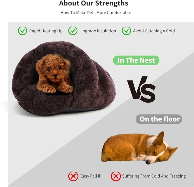 PETCUTE Warm Cat Cave Beds for Indoor Cats, Super Soft Cat Beds with Hooded Cover, Short Plush Covered Sleeping Cozy Pet Bed for Puppies and Cats,Cat House with Removable Washable Cushion - Image 6