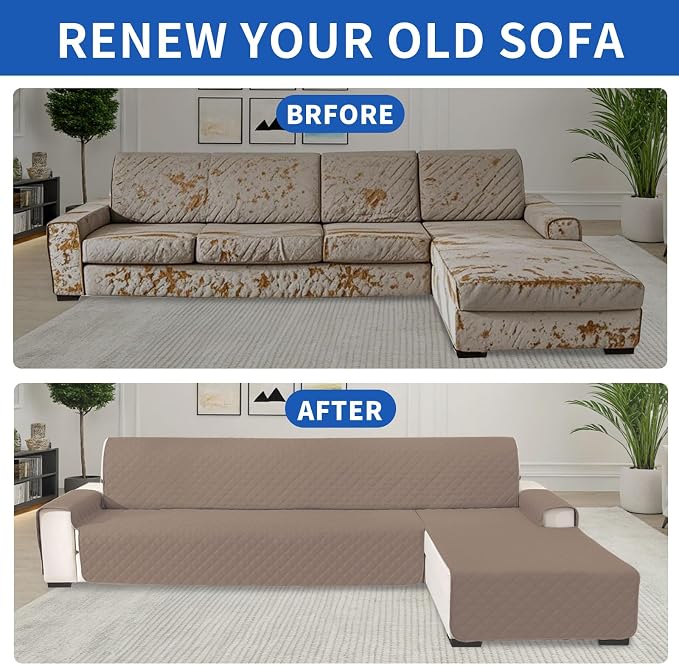 Waterproof Sectional Couch Covers for Dogs, Reversible L Shaped Couch Cover, Sectional Couch Covers L Shape for Pets Dog Cat, Quilted Sofa Covers Washable Sectional (Large, Light Brown) - Image 7