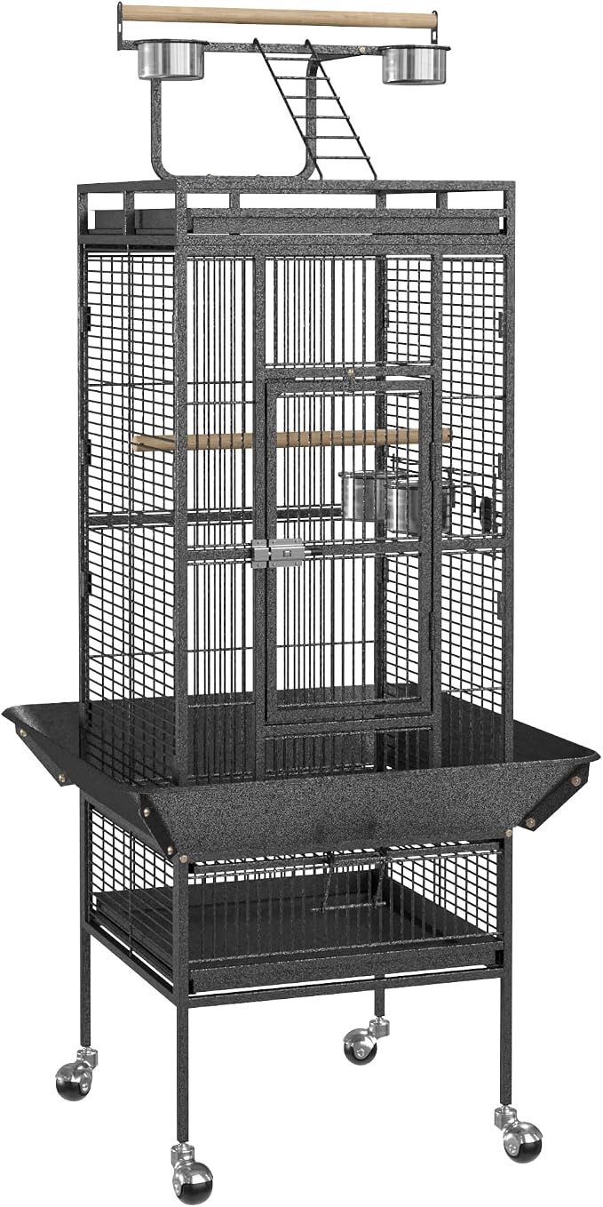 ZENY 61-inch Playtop Parrot Bird Cages, Wrought Iron Large Birdcage with Rolling Stand for Parakeet Cockatiels Quaker Conure Lovebird Finch Canary Small Medium Parrot Cage Birdcage (Black) - Image 8
