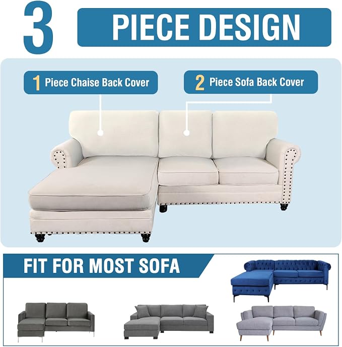 H.VERSAILTEX Backrest Cushion Covers Sectional Couch Back Cushion Covers for Sectional Sofa Set for Both Left/Right Couch (Back Only: 1 Chaise + 2 Sofa, Ivory) - Image 8