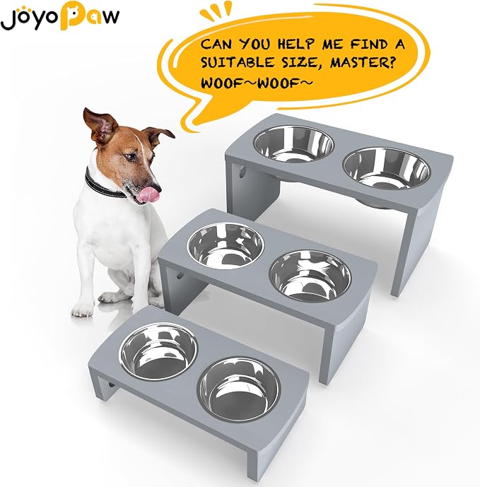 Elevated Dog Bowls, Bamboo Raised Dog Bowl for Large Dogs & Medium Dogs, with 2 Stainless Steel Bowls (10'' Tall–48 oz Bowl, Grey) - Image 7