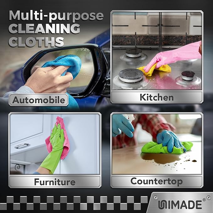 UNIMADE Microfiber Cleaning Cloth, 200PK Reusable Shop Rags Bulk | Microfiber Cleansing Cloth Lint Free Cleaning-Towel for Car Kitchen Automotive Bar Mechanic Garage,11.5"x11.5",Multicolor - Image 7