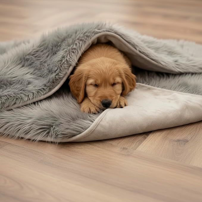 IHAPPYDOG Faux Fur Dog Blanket, Waterproof Couch Cover, Grey 40"x30" | Plush Sheepskin Style Pet Throw for Sofa, Bed, and Car, Washable Furniture Cover that Protects From Fur and Spills - Image 8