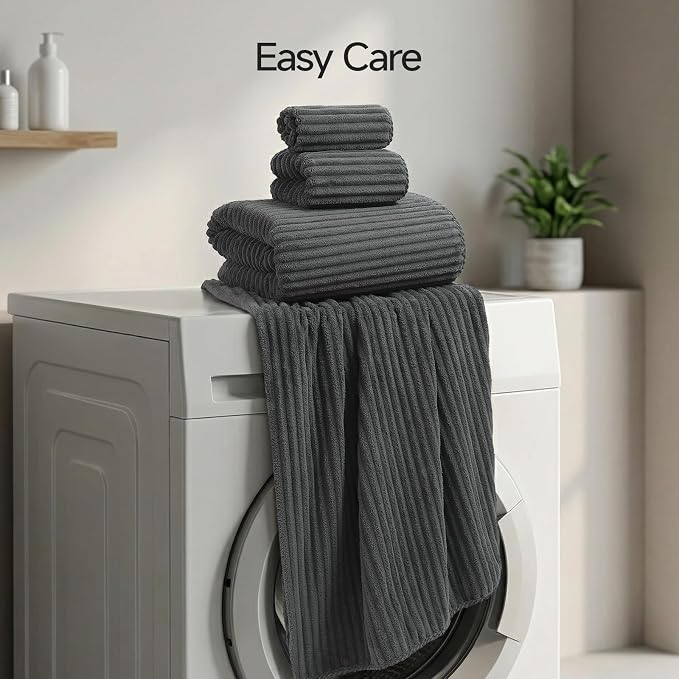 REDKISS Charcoal Gray Bath Towels Set 8 Piece - Microfiber Bathroom Towels of 8 Large, Highly Absorbent Bath Towel, Soft Shower Towel for Bathroom, 2 Bath Sheet 2 Hand 2 Washcloths 2 Hair Towel Wrap - Image 8