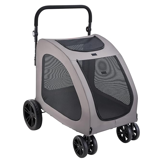 VEVOR Pet Stroller, 4 Wheels Dog Carrier with Brakes, 160lbs Weight Capacity, Portable Puppy Travel Strollers with Breathable Mesh Windows & Height-Adjustable, for Cats & Dogs