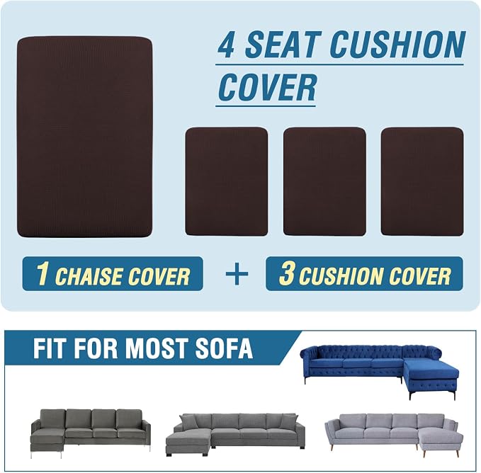 H.VERSAILTEX Sectional Couch Covers 4 Pieces Sofa Seat Cushion Covers L Shape Separate Cushion Couch Chaise Cover for Both Left/Right Sectional Couch (Seat Only: 1 Chaise + 3 Sofa, Chocolate) - Image 8