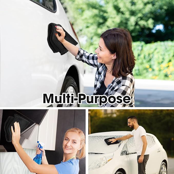 Shimeyao 30 Pcs 16 x 16 Inch Edgeless Microfiber Plush Towels for Cars Detailing Drying Wash Polishing Absorbent Cleaning Cloths, 500 GSM (Black) - Image 6