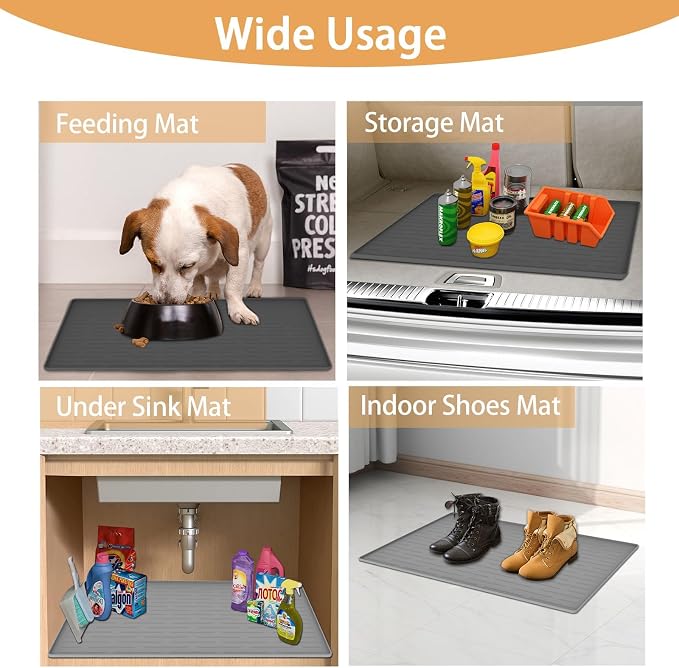 24" x 16" Dog Food Mat, Silicone Pet Mats for Food and Water, Nonslip Pet Feeding Mats for Floors, Dog Cat Bowl Mat with Raised Edges, Light Brown - Image 6