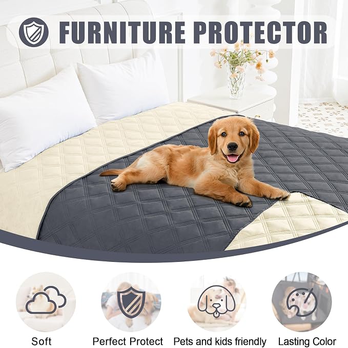 Smiry Waterproof Dog Bed Cover, Reversible Pet Blanket for Sofa Couch | Soft Washable Dog Blanket, Leakproof Couch Cover for Dogs Cats & Furniture Protection, 52x82, Dark Grey/Beige - Image 8
