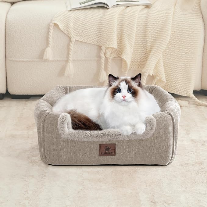 WINDRACING Cat Bed for Indoor Cats - Cat Cave Cat House Cats Tent with Removable Washable Cushioned Pillow, Soft and Self Kitten beds (Large, Beige) - Image 6
