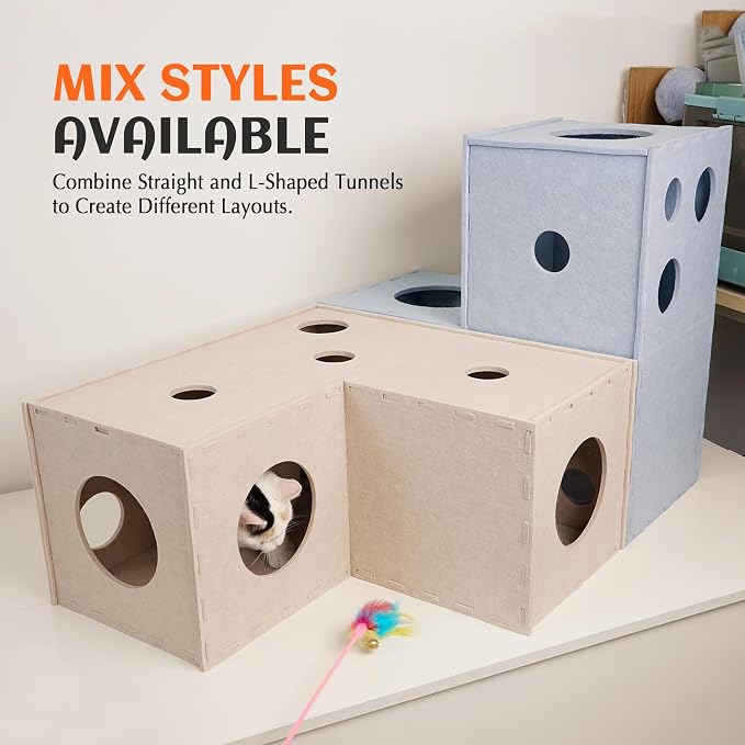 PETKARAY Cat Tunnel, Original Cat Hideaway Cave for Indoor Cats, Large Kitten Play Tubes and Tunnels, Soft Felt Cat Toy with Interactive Peek Hole, Grey Straight - Image 7