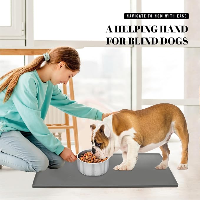 AVERYDAY 100% Waterproof Thicker Silicone Dog Food Mat, 0.63'' Raised Edge Bowl Mat for Food & Water, Non Slip Pet Feeding Placemat for Messy Drinkers, Perfect for Large Medium Small Breeds, 23"x16" - Image 7