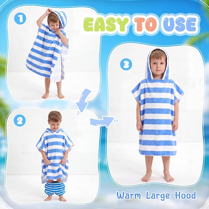 Oudain 6 Pcs Kids Hooded Towel Kids Bath Towels with Hood Microfiber Baby Pool Beach Towel for Boy Girls Toddler (Stripes Style) - Image 7