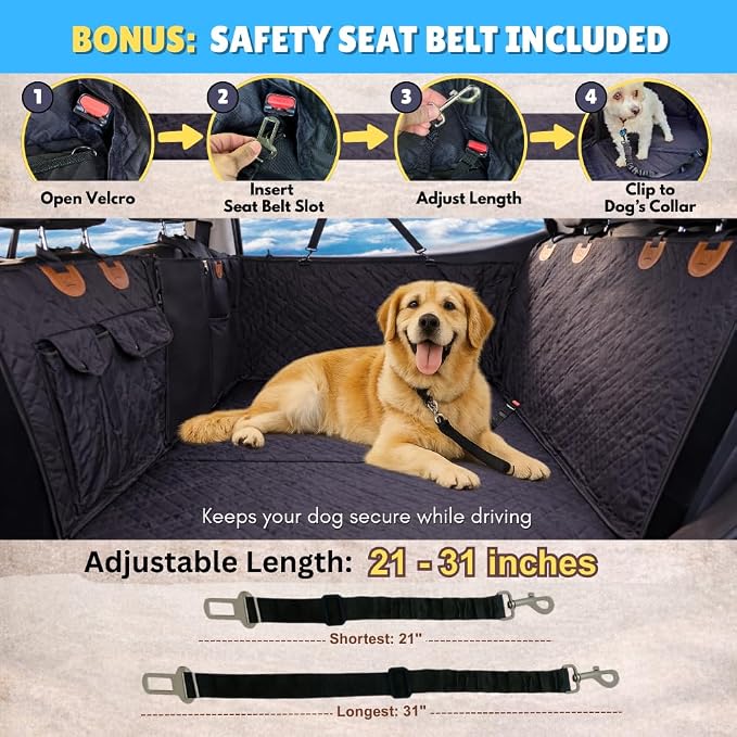 Dog Car Seat Cover for Back Seat with Hard Bottom, Back Seat Extender for Dogs, Waterproof Dog Hammock Holds 400Lbs, 600D Oxford Fabric Anti-Scratch Nonslip Pet Seat Protector - Image 9