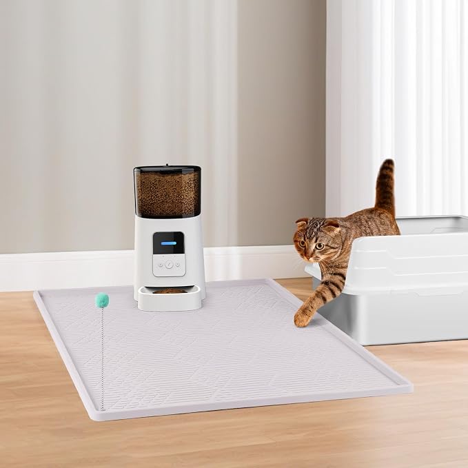 Silicone Cat Litter Box Mat 34'' x 22'' Cat Mat with Toy, White | Extra Large Litter Mat with lip, Non-Slip Waterproof Cat Litter Mat Litter Trapping Mat for Floor, Easy to Clean - Image 9