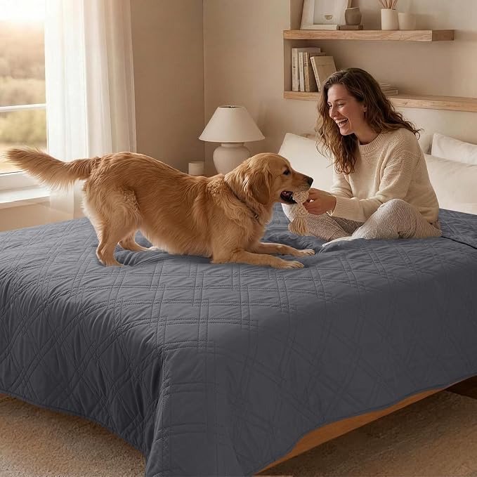 100% Waterproof Dog Bed Cover Pet Blanket 68"x82", 7-Layer Reversible Washable Bed Mat for Furniture Couch Sofa Car (Gray+Gray) - Image 8